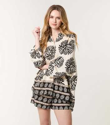 Blue Vanilla Black Floral Print Oversized Shirt