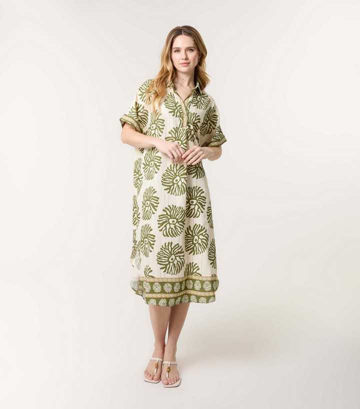 Blue Vanilla Green Floral Print Midi Tunic Dress | New Look