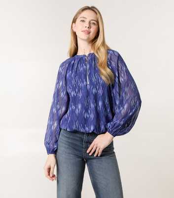 Blue Vanilla Navy Printed Puffball Hem Top