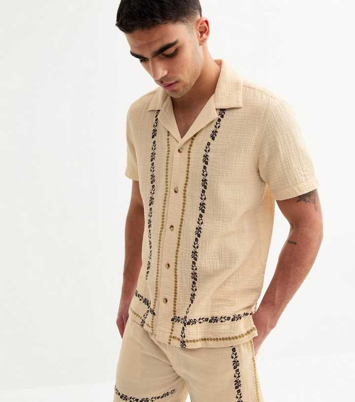 Cream Regular Floral Embroidered Shirt 