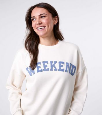 Blue Vanilla Off White Weekend Appliqued Sweatshirt New Look
