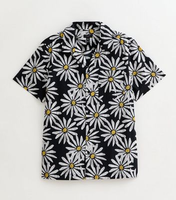 Black Daisy Print Regular Short Sleeve Shirt | New Look