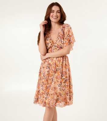 Blue Vanilla Orange Printed Chiffon Dress