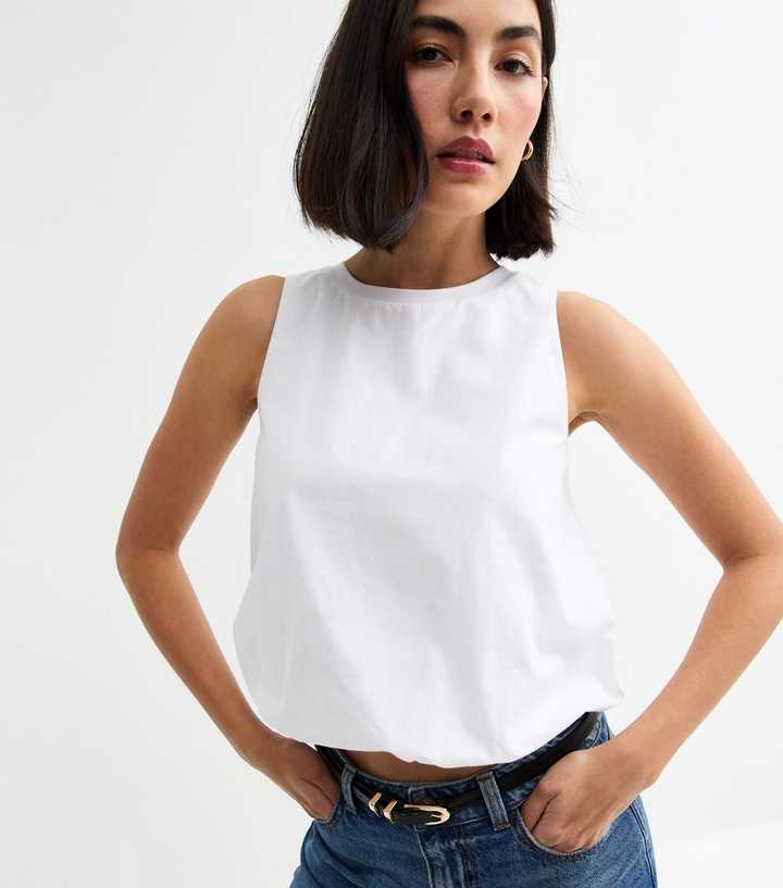 White Bubble Hem Top