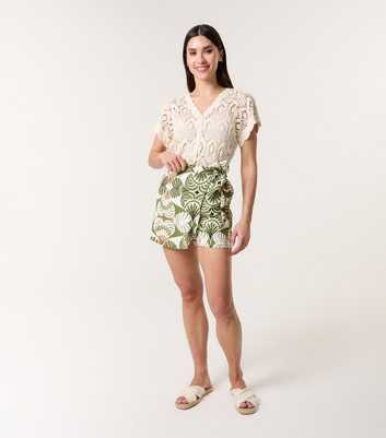 Blue Vanilla Khaki Green Pattern Print Wrap Shorts