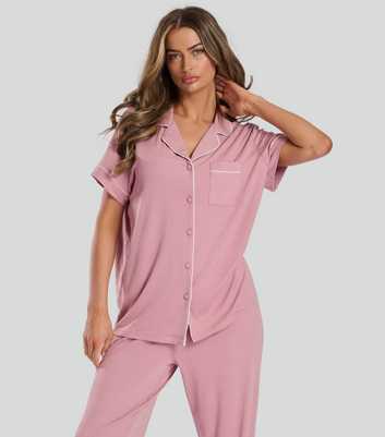 Loungeable Pink Ribbed Shirt and Trousers Pyjama Set