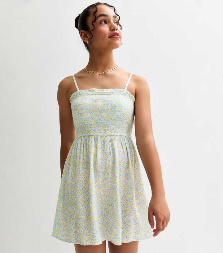 Girls Green Floral Print Dress