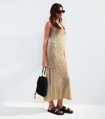 Gold Leopard Knit Maxi Beach Dress