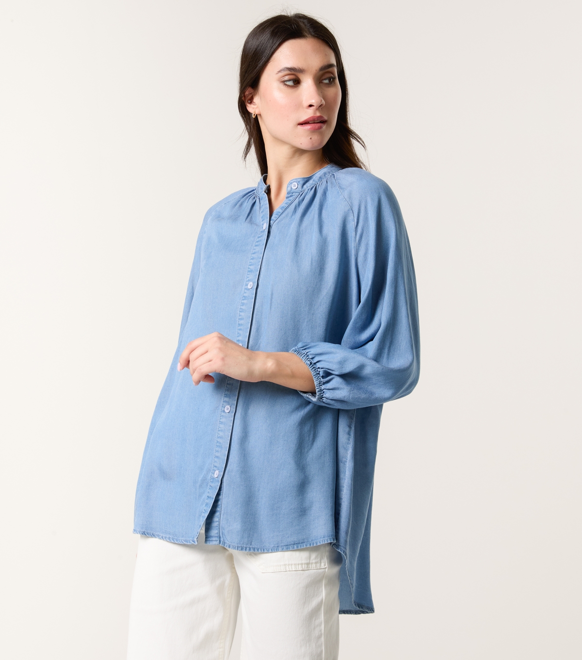 Women's Blue Chambray Button Front Blouse Blue Vanilla New Look