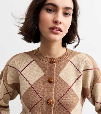 Brown Argyle Knit Cardigan