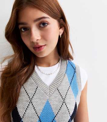 Girls Grey Argyle Knit Vest