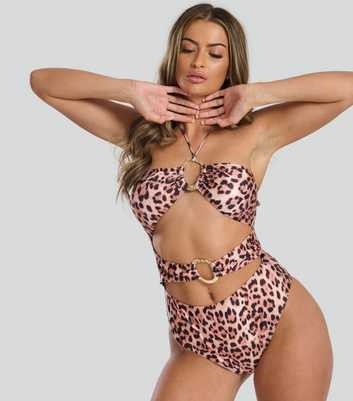 South Beach Brown Leopard Print Halterneck Swimsuit