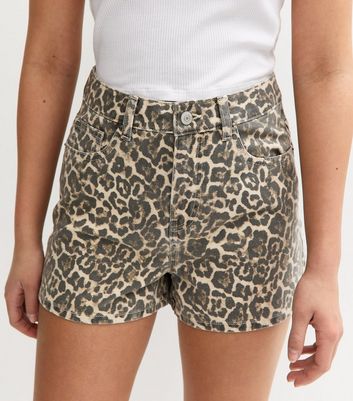 Girls Brown Leopard Print Mom Shorts