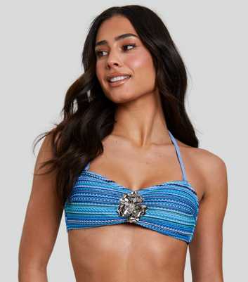 South Beach Blue Striped Halterneck Bikini Top