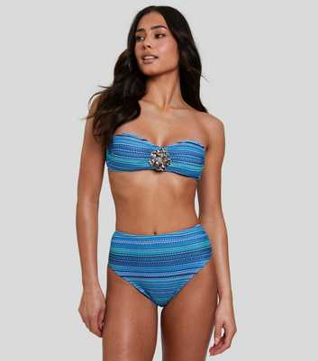 South Beach Blue Crochet Striped Bikini Bottoms