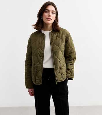 Olive Quilted Zip Up Jacket