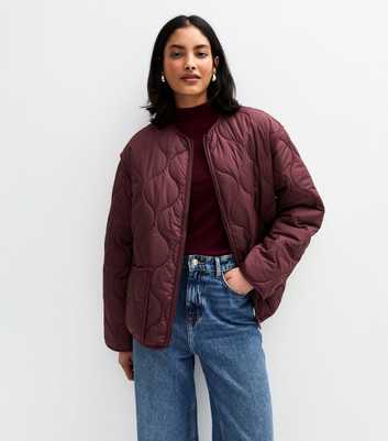 Burgundy Quilted Zip Up Jacket