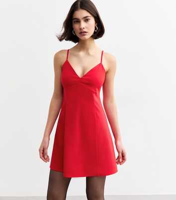 Red Strappy A-Line Mini Dress