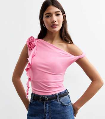 Bright Pink Off The Shoulder Cropped Top