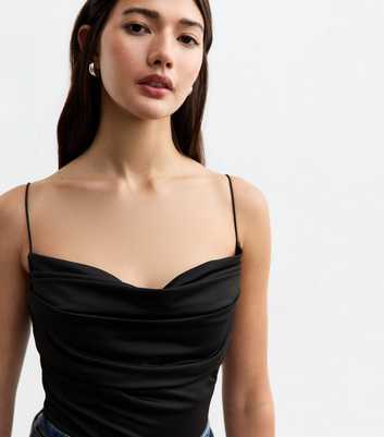 Black Cowl Neck Jersey Bodysuit 