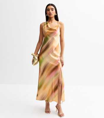 Multicoloured Ombre Print Satin Midi Dress