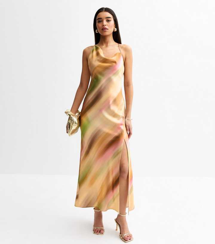 Multicoloured Ombre Print Satin Midi Dress