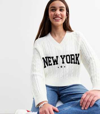 Girls Off White New York Cable Knit Jumper