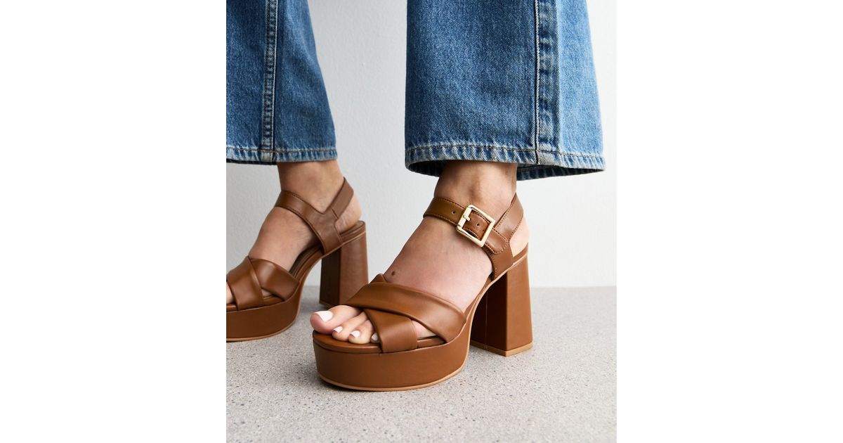 Leather Brown Platform Sandals