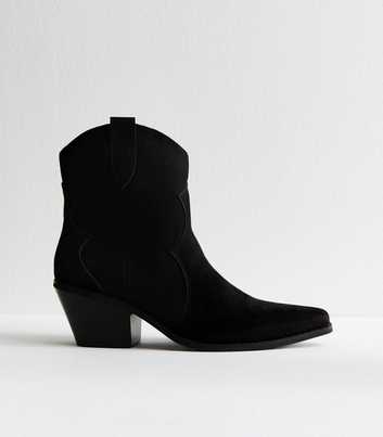 Black Faux Suede Western Ankle Boots