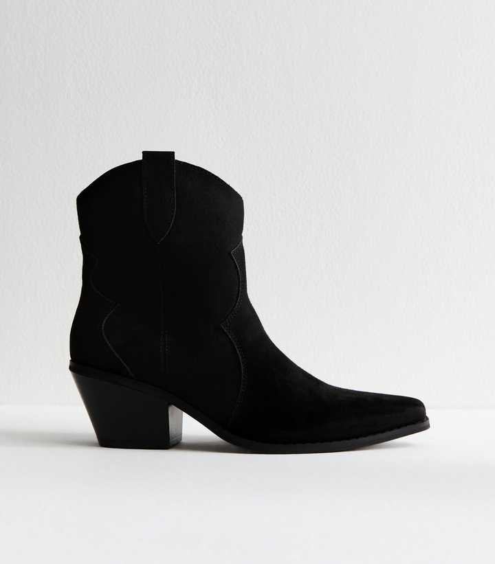 Black Faux Suede Western Ankle Boots