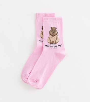 Pink Have a Capy Day Capybara Slogan Socks