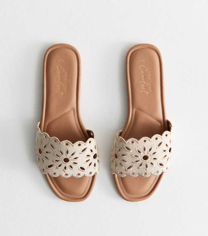 Off White Floral Laser Cut Woven Strap Sandals