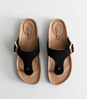 Black Faux Suede Toe Post Mule Sandals