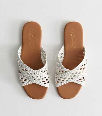 Wide Fit White Woven Strap Mule Sandals