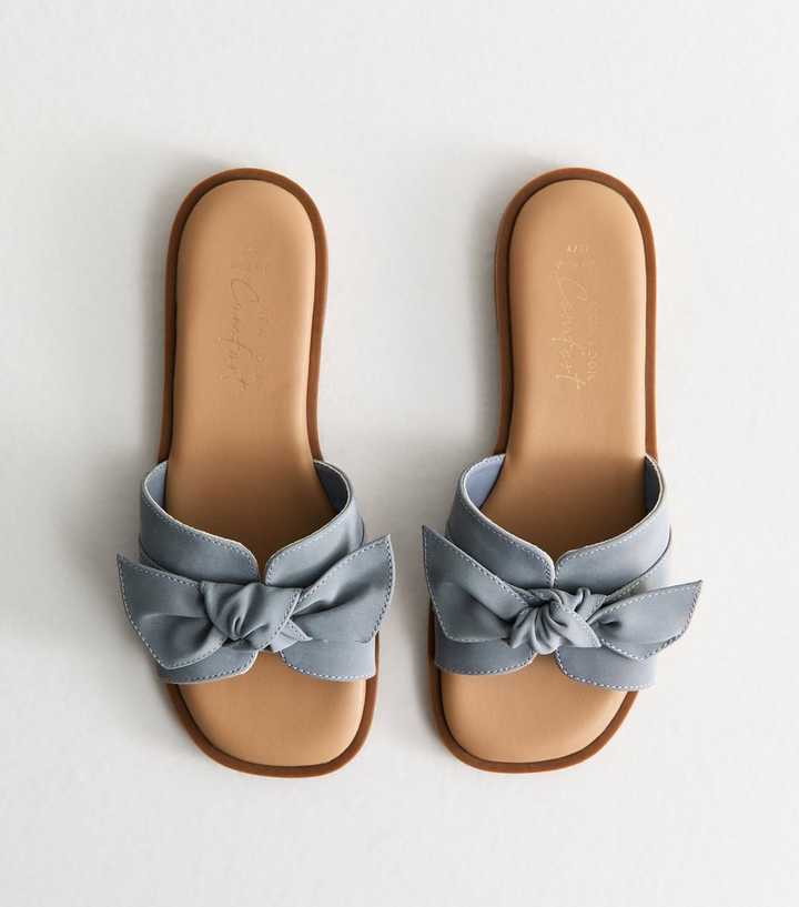 Wide Fit Blue Bow Strap Mules