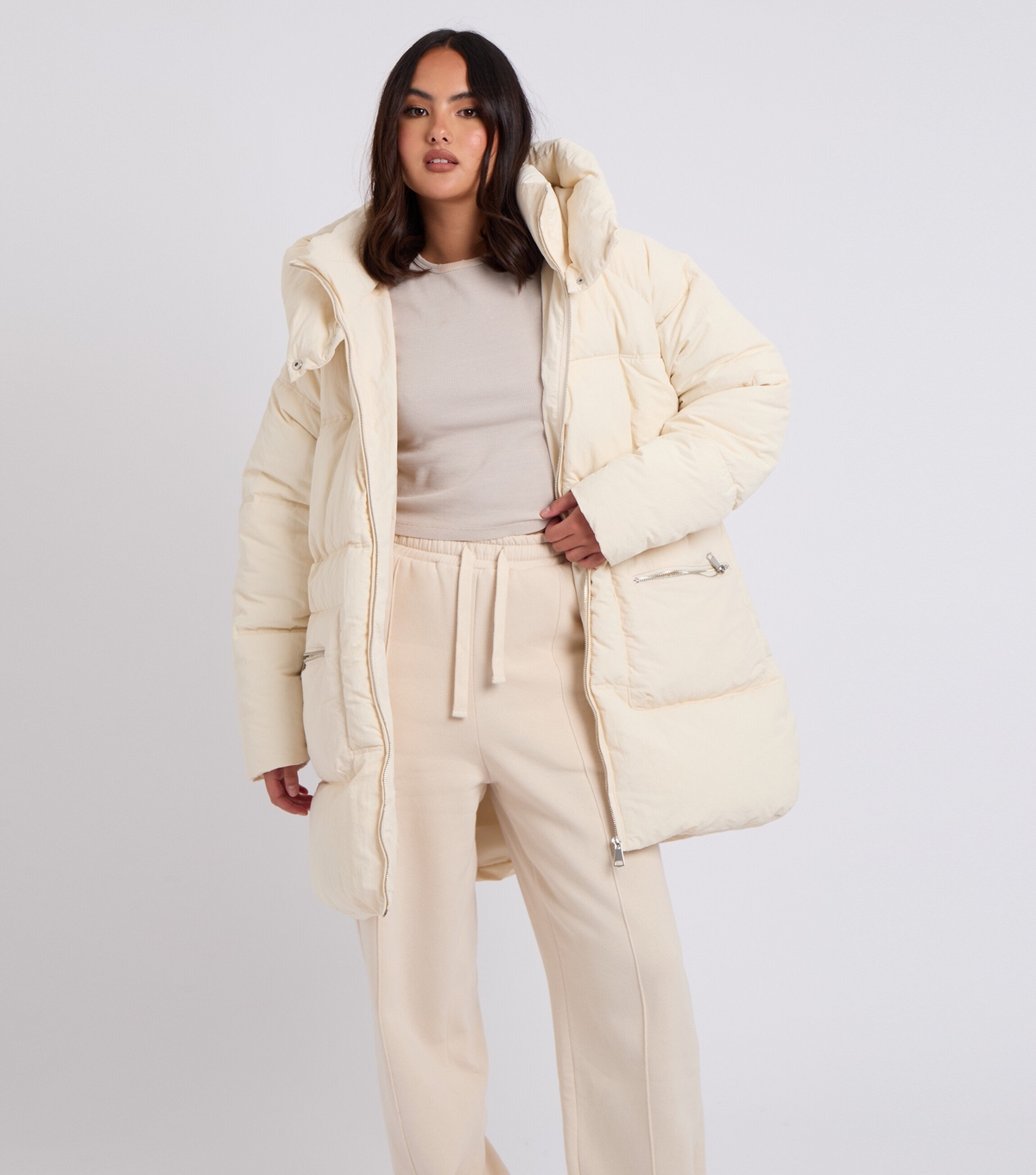 Women's Cream Tiered Puffer Coat Urban Bliss New Look