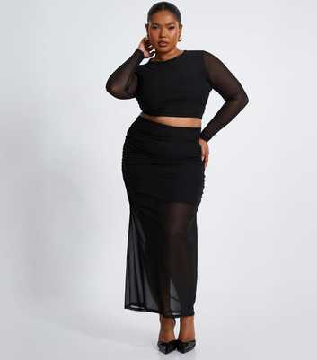 QUIZ Curves Black Mesh Midaxi Skirt 