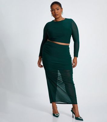 QUIZ Curves Green Mesh Midaxi Skirt New Look