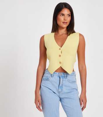 QUIZ Light Yellow Knitted Crop Waistcoat