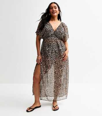 Curves Brown Leopard Print Maxi Dress Cover Up