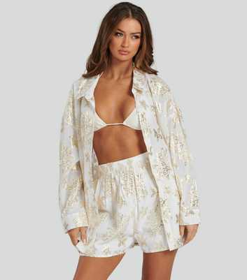 South Beach Gold Coral Starfish Jacquard Shirt