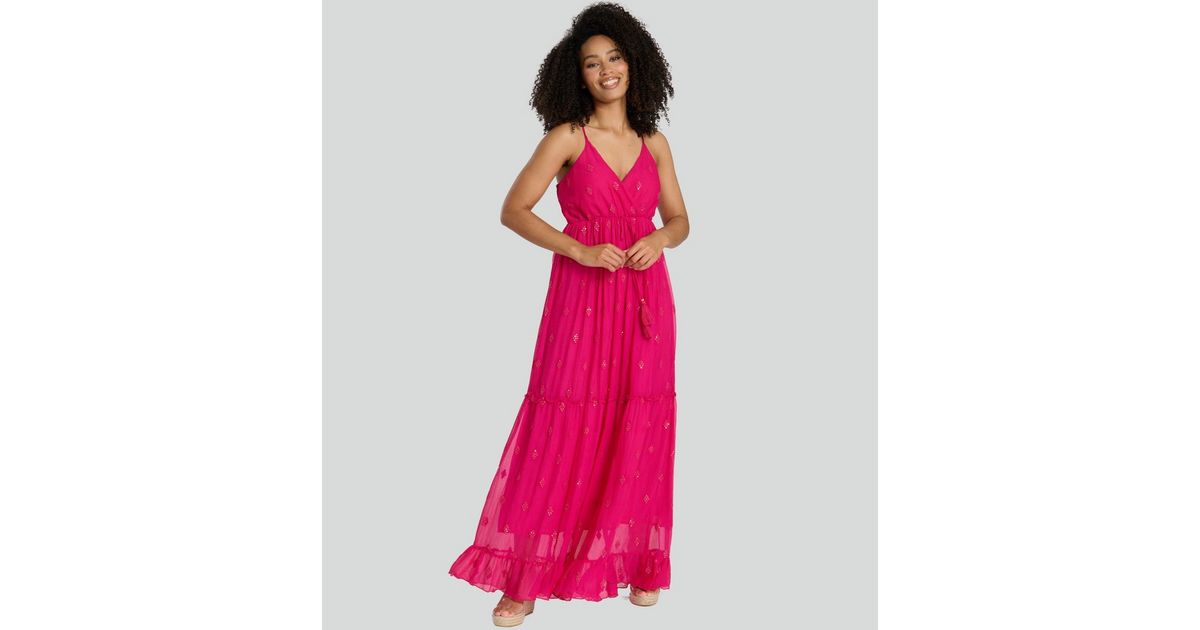South Beach Pink Sequin Embellished Cami Maxi Dress New Look