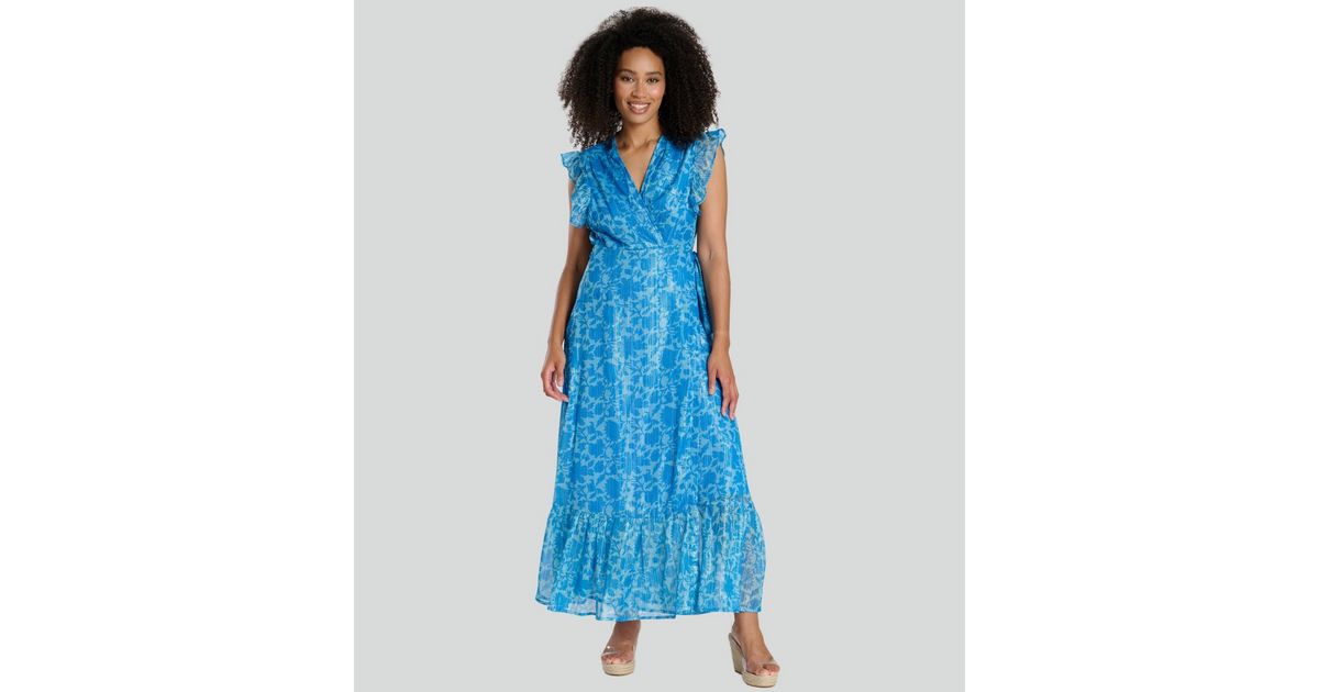 Wrap Front Frill Dress Dark Blue