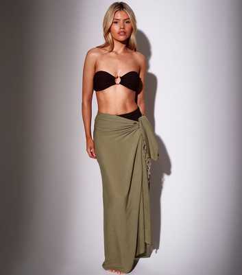 South Beach Khaki Crinkle Texture Fringed Sarong