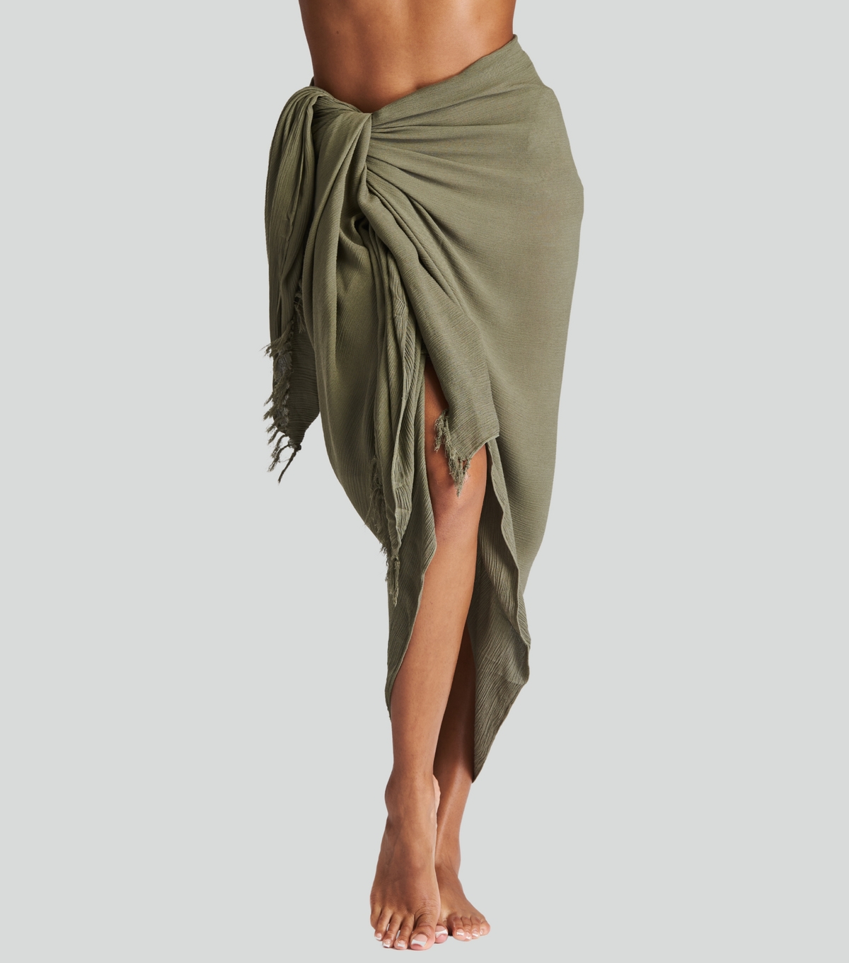 Women's Khaki Crinkle Texture Fringed Sarong South Beach New Look