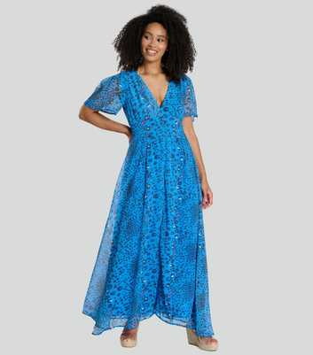 South Beach Blue Leopard Print Chiffon Maxi Dress
