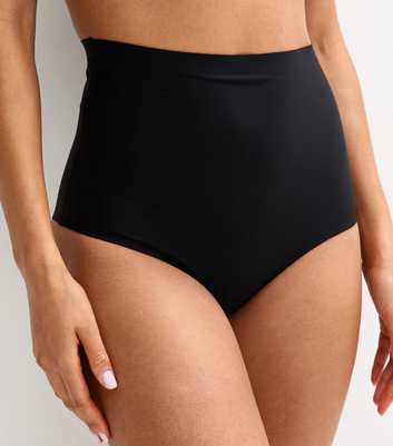 Black Bonded Smooth High Waisted Medium Control Shaping Brazilian Briefs