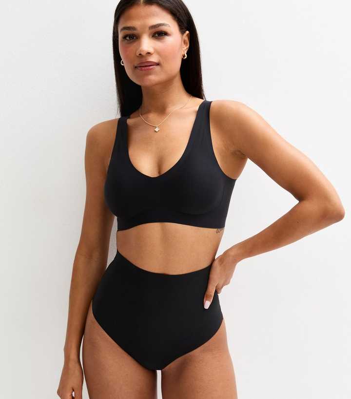 Black Bonded Smooth High Waist Medium Control Shaping Thong