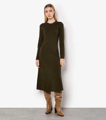 Apricot Khaki Knit Long Sleeve Midaxi Dress