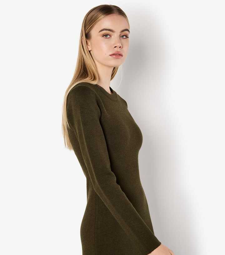 Apricot Khaki Knit Long Sleeve Midaxi Dress | New Look
